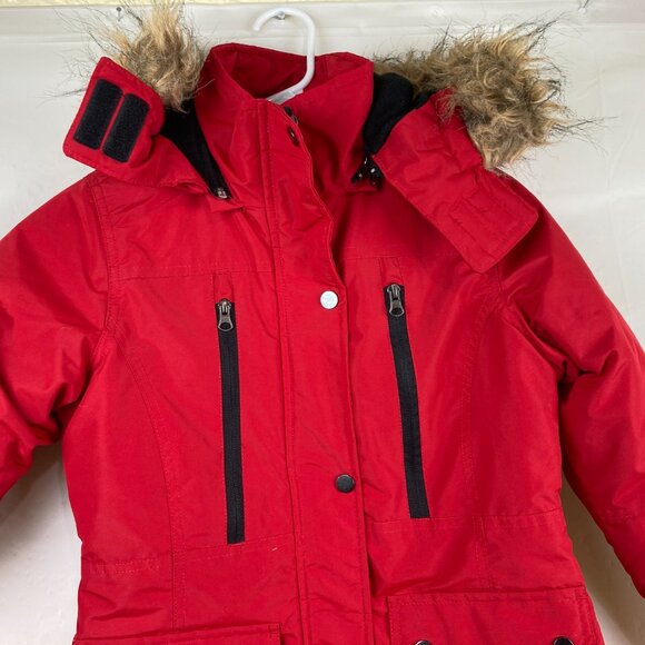Steve Madden Girls sz L 16 Red Warm Winter Jacket Faux Fur Hood - Picture 2 of 8